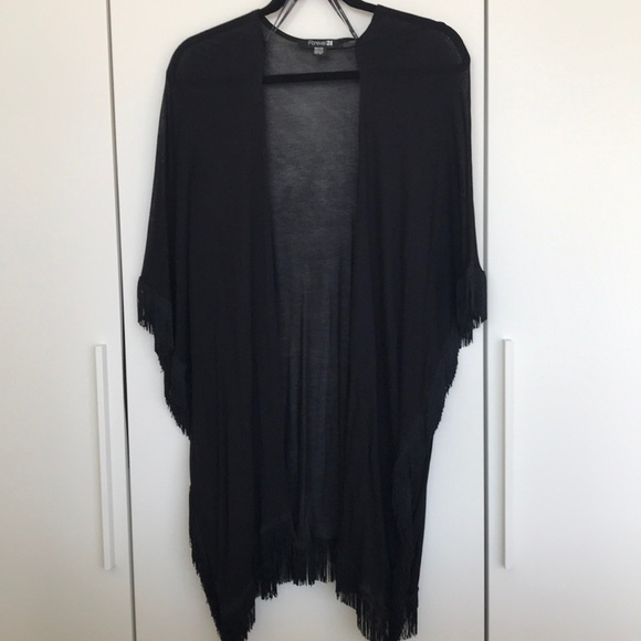 Forever 21 Sweaters - F21 cotton black coverup with fringe detail